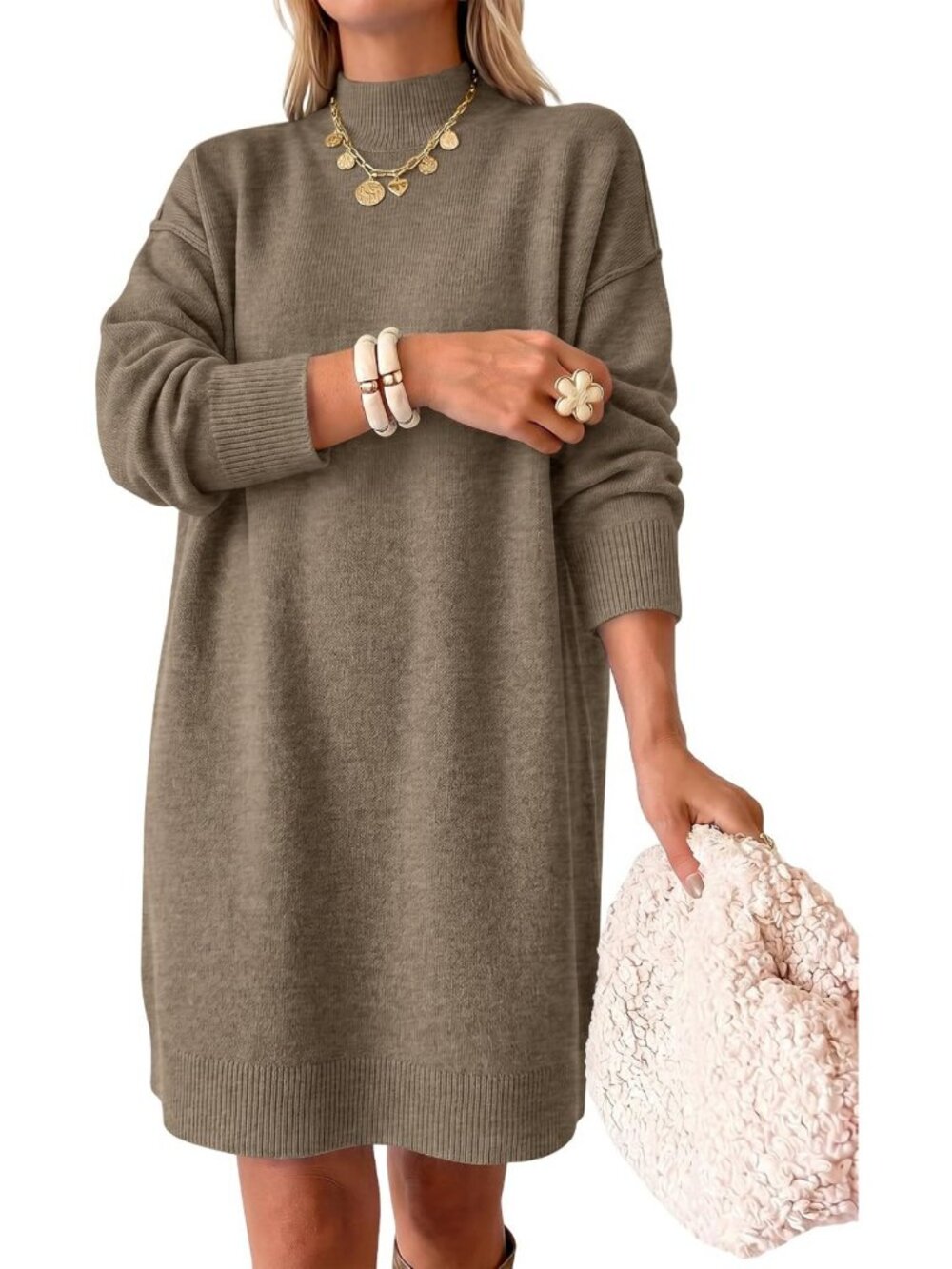 Cozy Oversized Mock Neck Sweater Dress for Women | Long Sleeve Fall Fashion